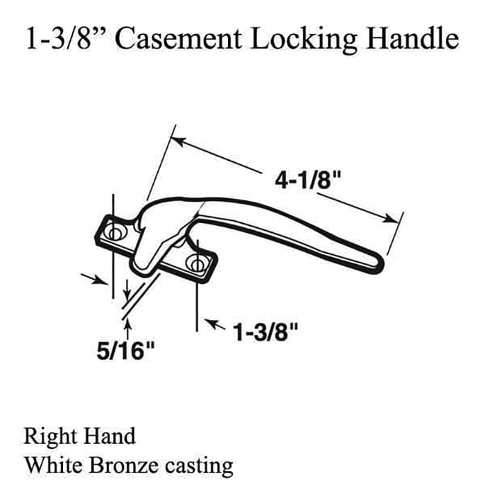 Locking Handle, Casement, 1-3/8”, Right Hand - White Bronze - Locking Handle, Casement, 1-3/8”, Right Hand - White Bronze