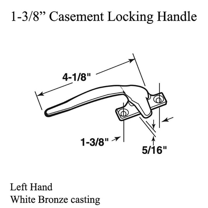 Locking Handle, Casement, 1-3/8 , White Bronze - Left Hand - Locking Handle, Casement, 1-3/8 , White Bronze - Left Hand