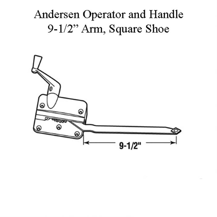 Andersen Left Handed Operator and Handle, 9-1/2 Inch Arm, Square Shoe - Bronze - Andersen Left Handed Operator and Handle, 9-1/2 Inch Arm, Square Shoe - Bronze