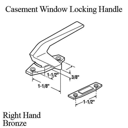 Casement Window Locking Handle, 1-1/2 Inch Hole Centers, Right Hand - Bronze - Casement Window Locking Handle, 1-1/2 Inch Hole Centers, Right Hand - Bronze