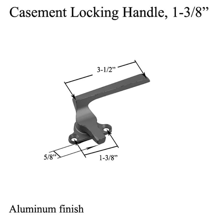 Handle, Casement Locking 1-3/8” Diecast, Right Hand - Aluminum finish - Handle, Casement Locking 1-3/8” Diecast, Right Hand - Aluminum finish