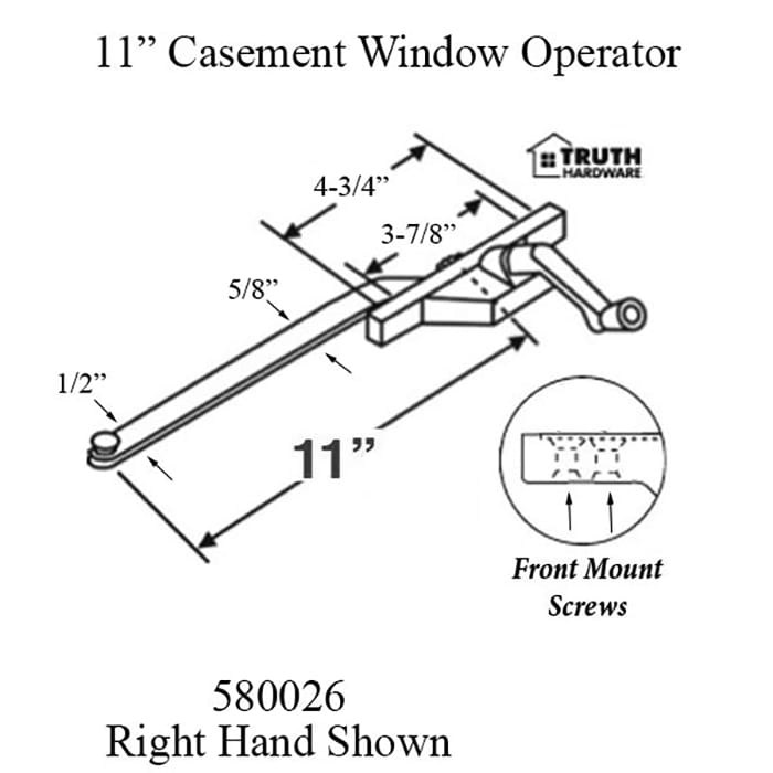 Truth 11 inch Single Arm Casement Operator, Right Hand, Face Mount - Choose Color - Truth 11 inch Single Arm Casement Operator, Right Hand, Face Mount - Choose Color