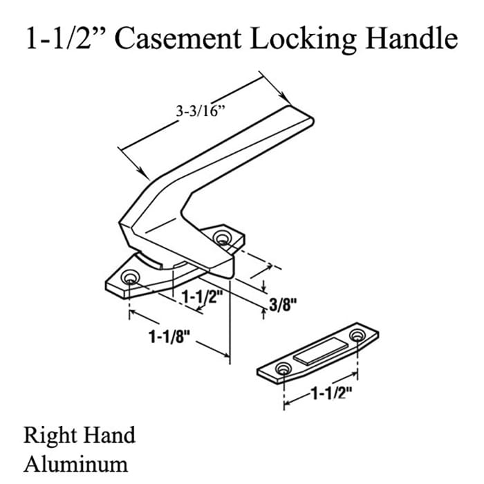 Locking Handle, 1-1/2 Inch Hole Centers, Right Hand - Aluminum - Locking Handle, 1-1/2 Inch Hole Centers, Right Hand - Aluminum