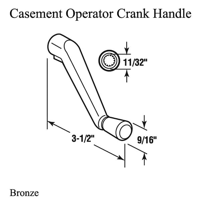 Casement Operator Crank Handle 11/32 Spline - Bronze - Casement Operator Crank Handle 11/32 Spline - Bronze