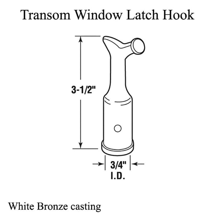 Transom Window Latch Hook in White Bronze Casting - Transom Window Latch Hook in White Bronze Casting