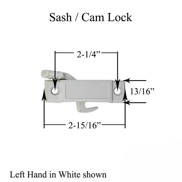 Left Hand Sash / Cam Lock, Vinyl and Aluminum Sash Hardware - Choose Color - Left Hand Sash / Cam Lock, Vinyl and Aluminum Sash Hardware - Choose Color