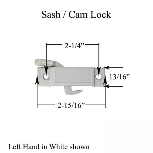 Left Hand Sash / Cam Lock, Vinyl and Aluminum Sash Hardware - Choose Color - Left Hand Sash / Cam Lock, Vinyl and Aluminum Sash Hardware - Choose Color