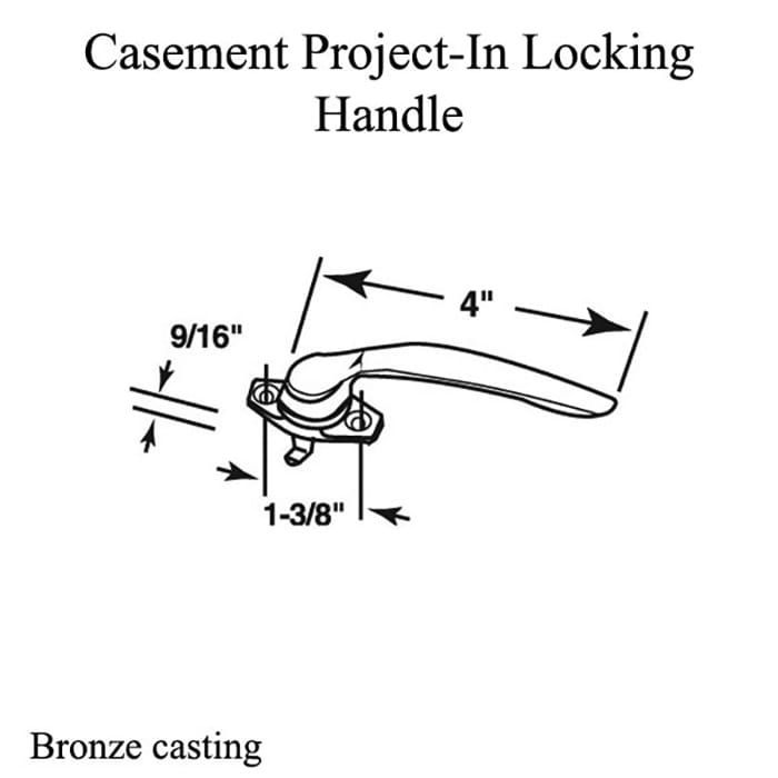 Project-In Locking Handle, Left Hand, 1-3/8 in - Bronze casting - Project-In Locking Handle, Left Hand, 1-3/8 in - Bronze casting