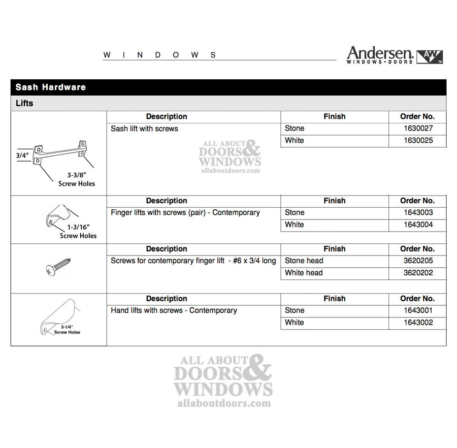 Andersen Sash Lift, 4 screw holes - White - Andersen Sash Lift, 4 screw holes - White