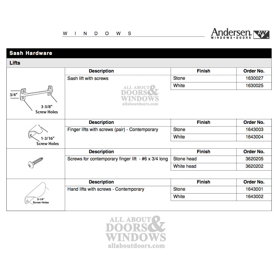 Andersen Sash Lift, 4 screw holes - White - Andersen Sash Lift, 4 screw holes - White
