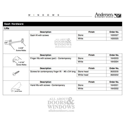 Andersen Sash Lift, 4 screw holes - White - Andersen Sash Lift, 4 screw holes - White