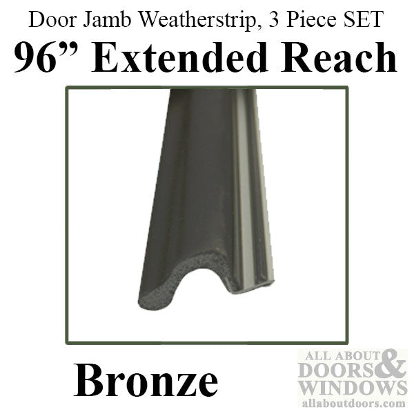 Door Jamb Weatherstrip, 96 inch Long Extended Reach, 3 Piece Set - Choose Color - Door Jamb Weatherstrip, 96 inch Long Extended Reach, 3 Piece Set - Choose Color