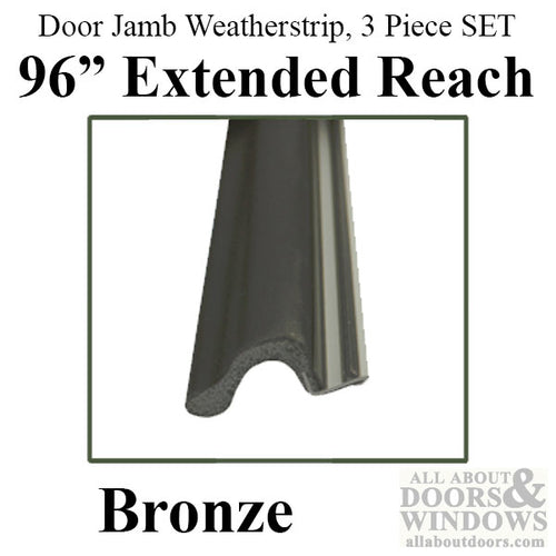 Door Jamb Weatherstrip, 96 inch Long Extended Reach, 3 Piece Set - Choose Color - Door Jamb Weatherstrip, 96 inch Long Extended Reach, 3 Piece Set - Choose Color