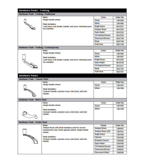 Andersen Casement Window 200 or 400 Series Hardware Pack Folding Handle Operator - Andersen Casement Window 200 or 400 Series Hardware Pack Folding Handle Operator