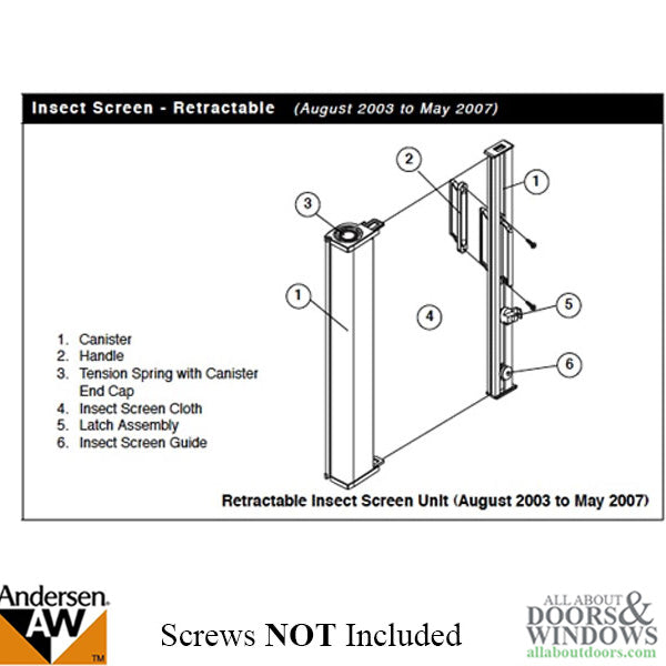 Retractable Insect Screen Interior Handle, For Andersen FGD made August 2003 - May 2007 - Retractable Insect Screen Interior Handle, For Andersen FGD made August 2003 - May 2007