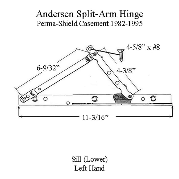 Discontinued - Andersen Perma-Shield Left Hand Split Arm Sill Hinge 1982-1995 - Discontinued - Andersen Perma-Shield Left Hand Split Arm Sill Hinge 1982-1995