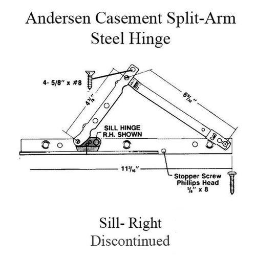 Discontinued - Andersen Perma-Shield Right Hand Split Arm Sill Hinge 1982-1995 - Discontinued - Andersen Perma-Shield Right Hand Split Arm Sill Hinge 1982-1995