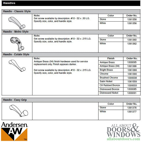 Andersen Window E-Z Casement Crank Handle - Estate Style - Distressed Bronze - Andersen Window E-Z Casement Crank Handle - Estate Style - Distressed Bronze