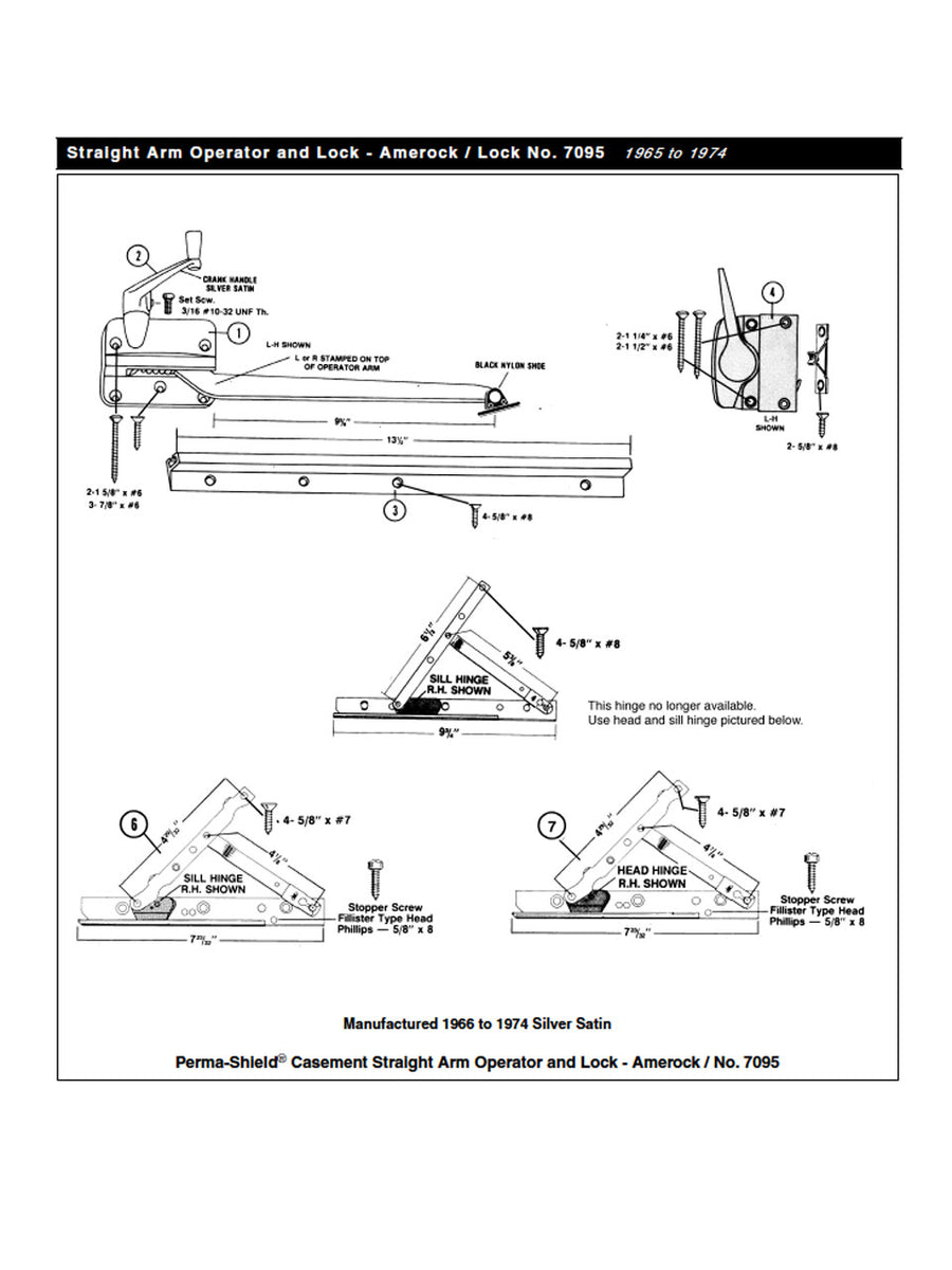 Andersen 7095 Window Straight Arm Operator and Shoe, Casement, PSC, Silver Satin - Andersen 7095 Window Straight Arm Operator and Shoe, Casement, PSC, Silver Satin