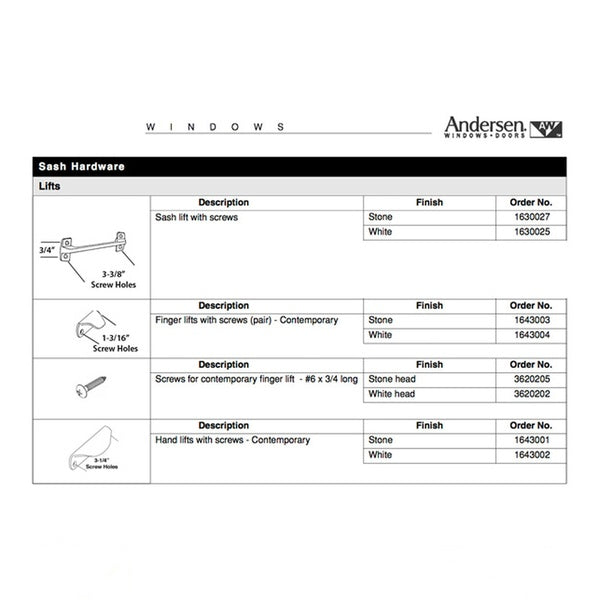 Andersen Contemporary Hand Lift, 200 Series (plastic) - White - Andersen Contemporary Hand Lift, 200 Series (plastic) - White