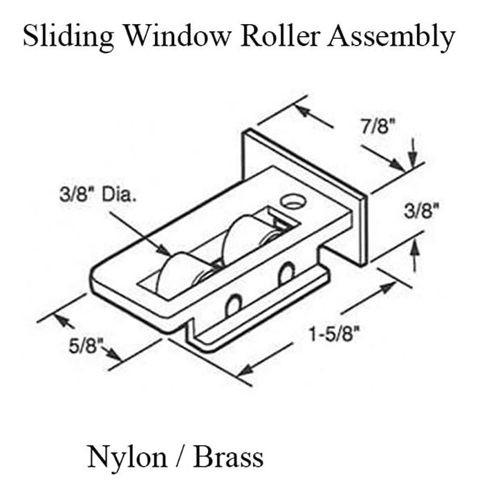 Roller Assembly (Flat) - Sliding Windows, Nylon / Brass - Roller Assembly (Flat) - Sliding Windows, Nylon / Brass