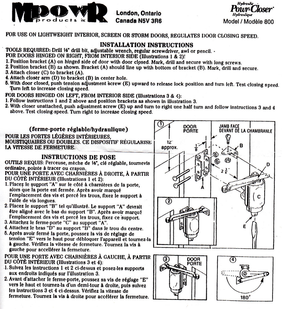 Hydraulic Screen or Storm Door Closer - Hydraulic Screen or Storm Door Closer