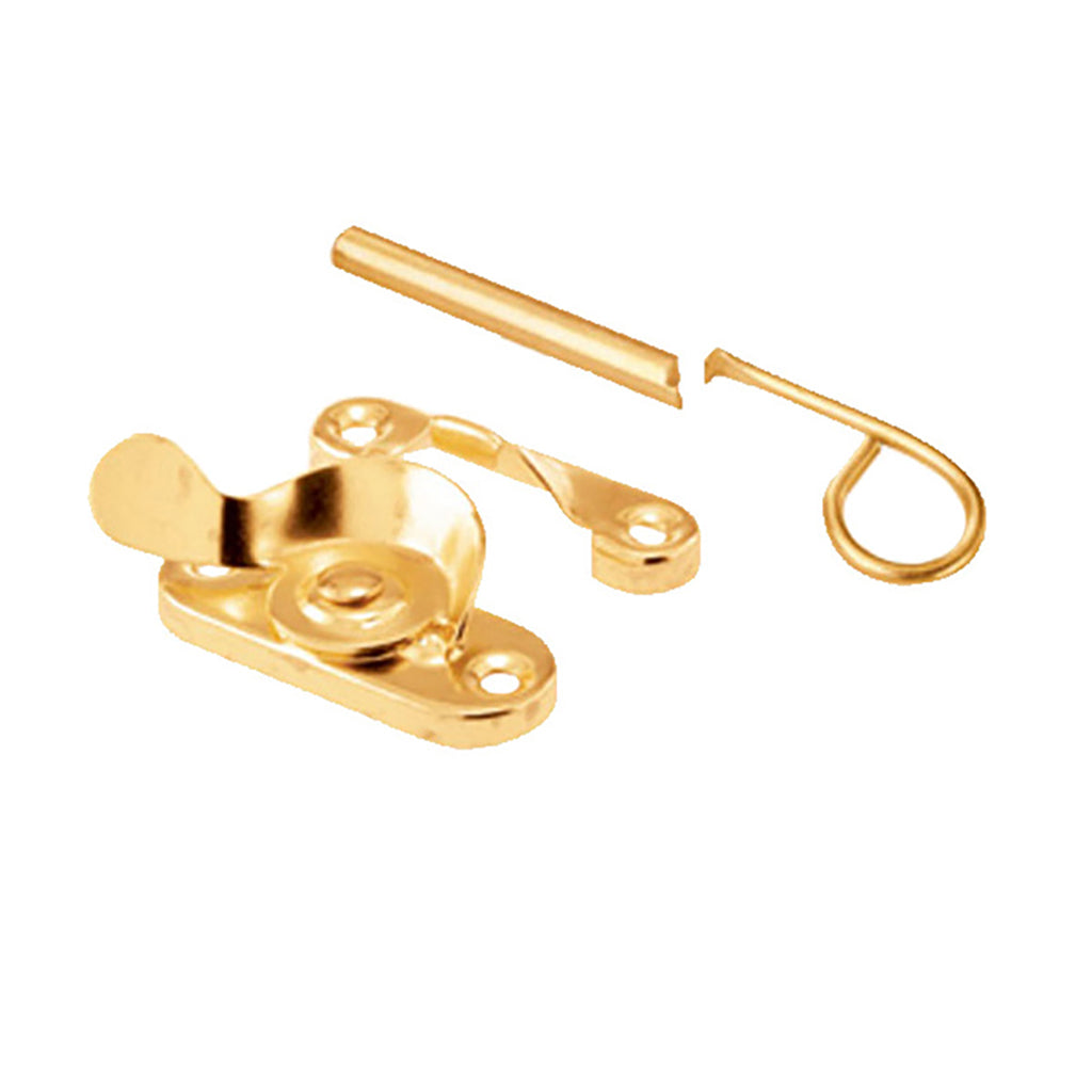 Sash Lock with Security Pins - Wood Sash Hardware, Stamped Steel - Brass - Sash Lock with Security Pins - Wood Sash Hardware, Stamped Steel - Brass