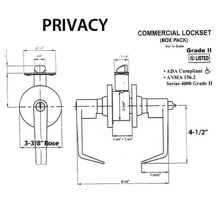 Grade 2, Privacy Lever Lock, 2-3/4bs,  Commercial - Choose Color - Grade 2, Privacy Lever Lock, 2-3/4bs,  Commercial - Choose Color