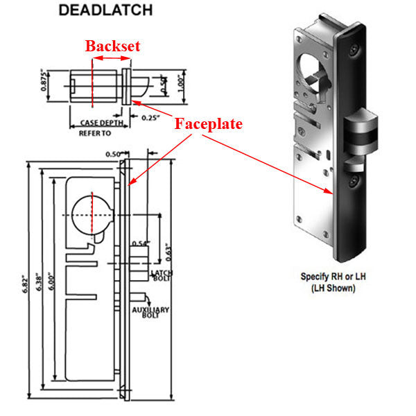 Deadlatch  Lock, 1-1/8 Inch Backset, Reversable Handing - No Face plate - Deadlatch  Lock, 1-1/8 Inch Backset, Reversable Handing - No Face plate