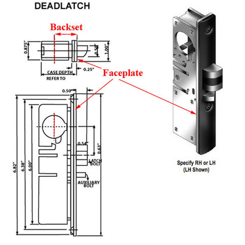 Deadlatch  Lock, 1-1/8 Inch Backset, Reversable Handing - No Face plate - Deadlatch  Lock, 1-1/8 Inch Backset, Reversable Handing - No Face plate