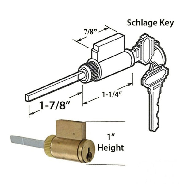 Cylinder, 1 x 1-7/8 tail Piece, for 1-3/4 or 2-1/4 door Schlage Key - Cylinder, 1 x 1-7/8 tail Piece, for 1-3/4 or 2-1/4 door Schlage Key