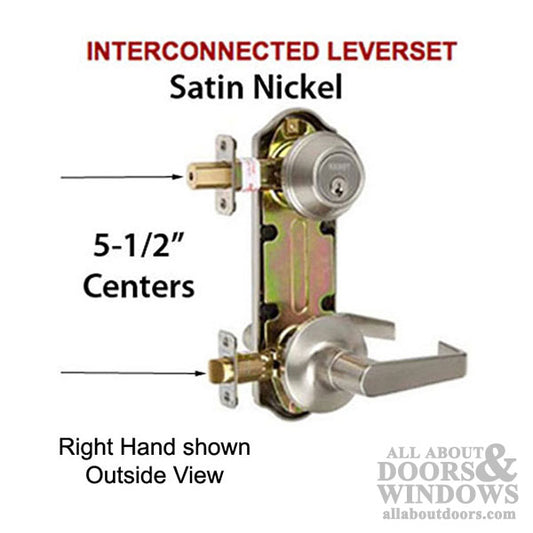 Interconnected Lock, 5-1/2 Centers, Grade 2 Keyed CT Lever, Right Hand  - Satin Nickel
