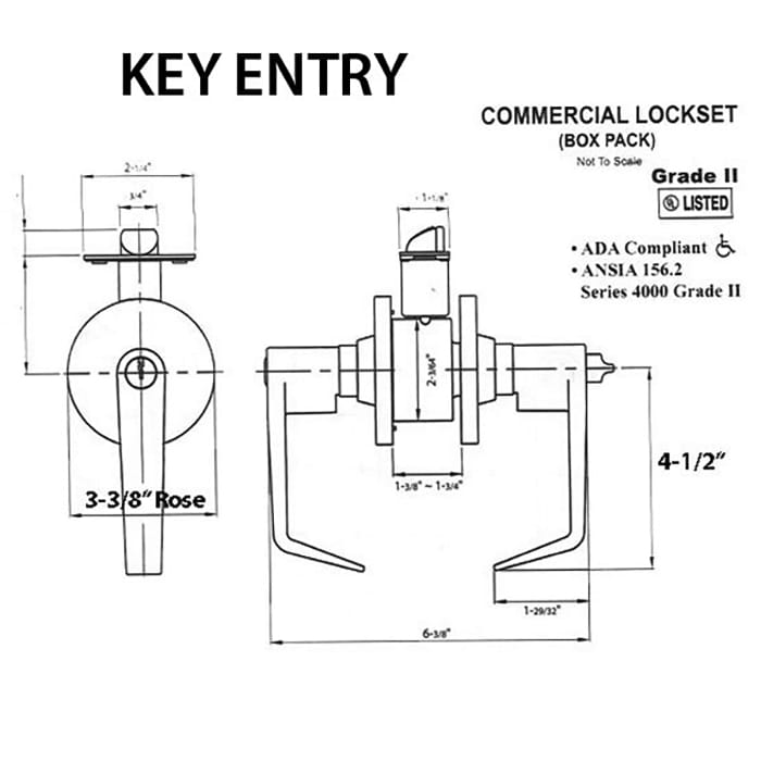 Grade 2, Entry Lever Lock, 2-3/4bs, Commercial - Choose Color - Grade 2, Entry Lever Lock, 2-3/4bs, Commercial - Choose Color