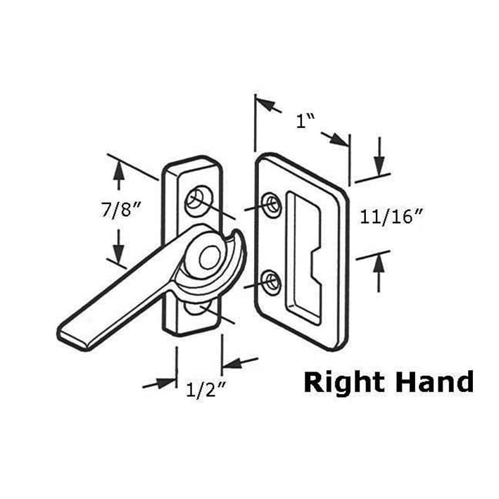 Latch - Vinyl and Aluminum Sash Hardware, Diecast (Right Hand) - Bright Zinc - Latch - Vinyl and Aluminum Sash Hardware, Diecast (Right Hand) - Bright Zinc