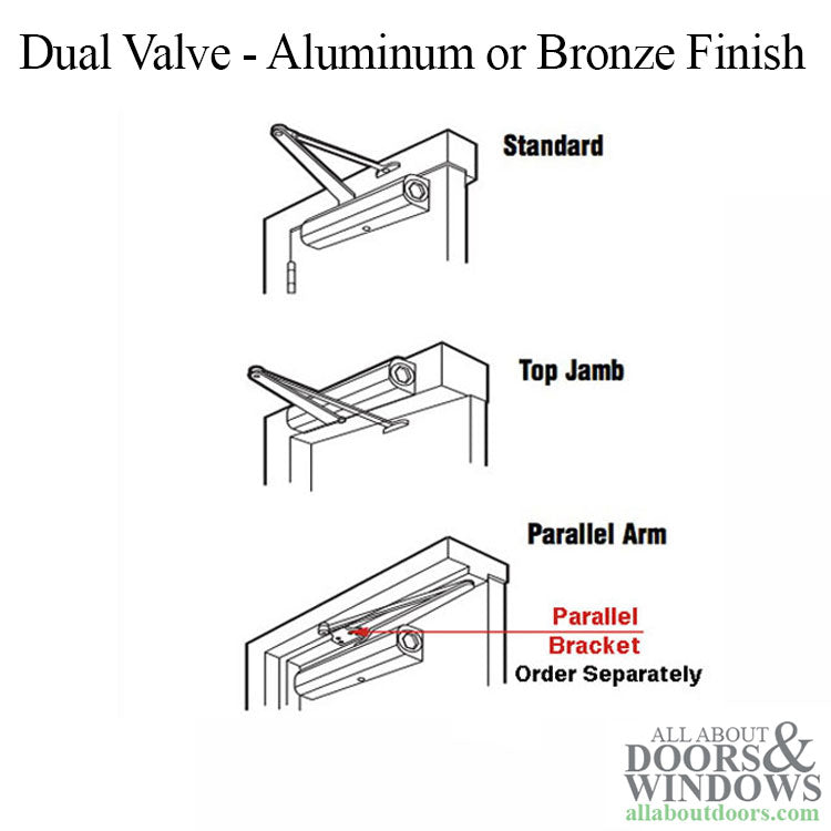 Grade 3 Streamline Commercial Door Closer with no Back-check, Spring size 4, Aluminum - Grade 3 Streamline Commercial Door Closer with no Back-check, Spring size 4, Aluminum