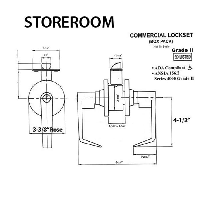 Grade 2, Storeroom Lever Lock, 2-3/4bs,  Commercial  - Choose Color - Grade 2, Storeroom Lever Lock, 2-3/4bs,  Commercial  - Choose Color