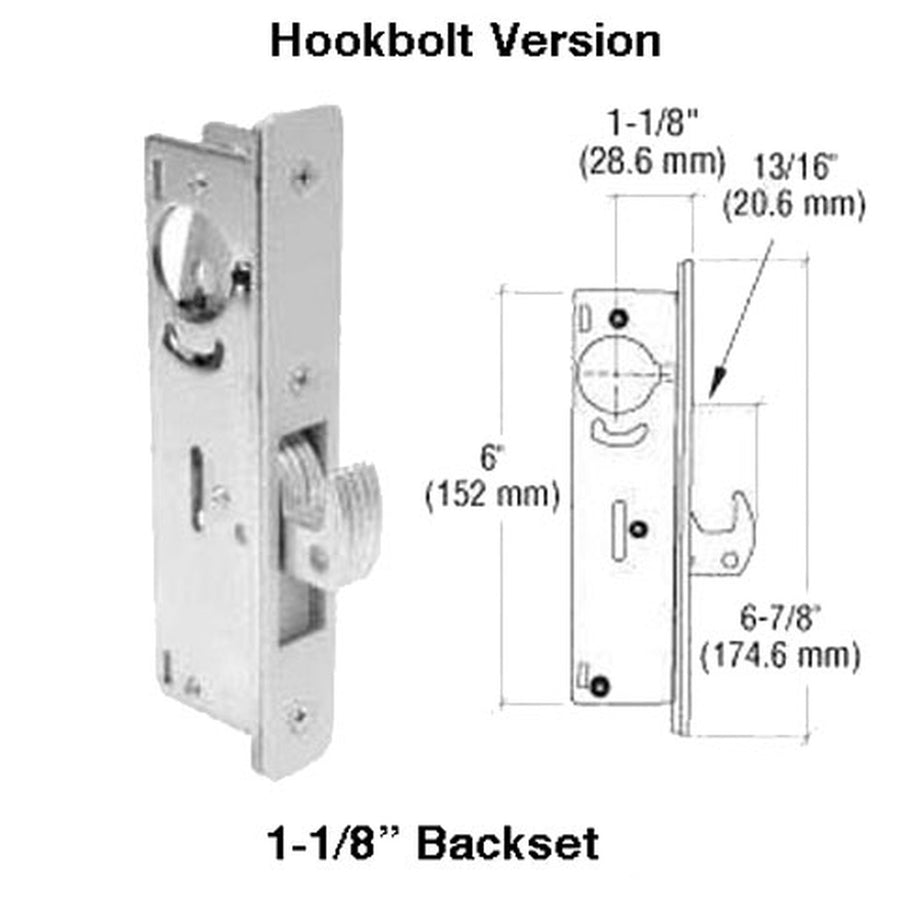 Hookbolt  Lock, 1-1/8 Inch Backset - No Face plate - Hookbolt  Lock, 1-1/8 Inch Backset - No Face plate