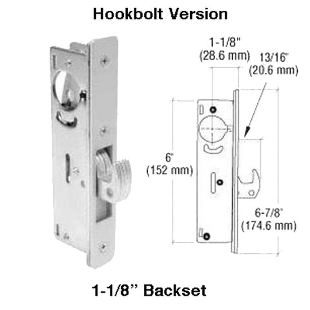 Hookbolt  Lock, 1-1/8 Inch Backset - No Face plate - Hookbolt  Lock, 1-1/8 Inch Backset - No Face plate