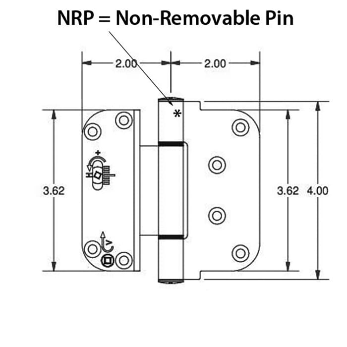 3-5/8 x 4 Adjustable Hinge, All in one (V-H) NRP Door, Steel Base - 3-5/8 x 4 Adjustable Hinge, All in one (V-H) NRP Door, Steel Base
