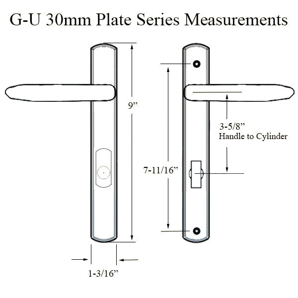 G-U Torino Handle & 30mm Plate, Active, Key & Thumbturn (Handle Above Cylinder) Choose Color - G-U Torino Handle & 30mm Plate, Active, Key & Thumbturn (Handle Above Cylinder) Choose Color