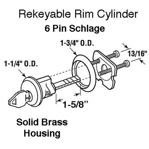 Rim Cylinder, 6 pin Brass Schlage SC4 Lock- 10B Bronze - Rim Cylinder, 6 pin Brass Schlage SC4 Lock- 10B Bronze