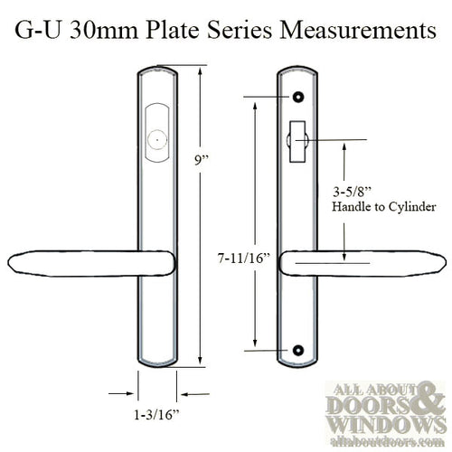 G-U Torino Handle & 30mm Plate, Active, Key & Thumbturn (Handle Below Cylinder) Choose Color - G-U Torino Handle & 30mm Plate, Active, Key & Thumbturn (Handle Below Cylinder) Choose Color