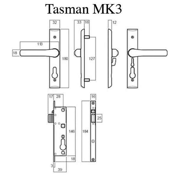 Whitco Tasman MK3 Mortise Lock + Handles, NO Cylinder - White - Whitco Tasman MK3 Mortise Lock + Handles, NO Cylinder - White