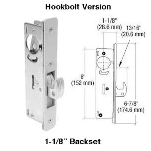 Hookbolt Mortise Lock 1-1/8 In Backset, w/ Faceplate - Aluminum - Hookbolt Mortise Lock 1-1/8 In Backset, w/ Faceplate - Aluminum