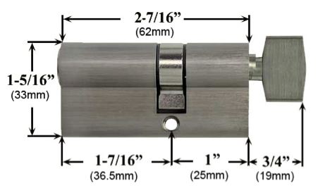 Active Keyed Euro Kwikset Off Center Cylinder w/ Thumb Turn - Choose Color