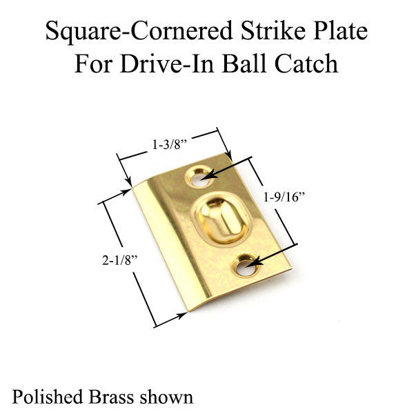 Square-Cornered Strike Plate For Drive-In Ball Catch - Polished Brass - Square-Cornered Strike Plate For Drive-In Ball Catch - Polished Brass