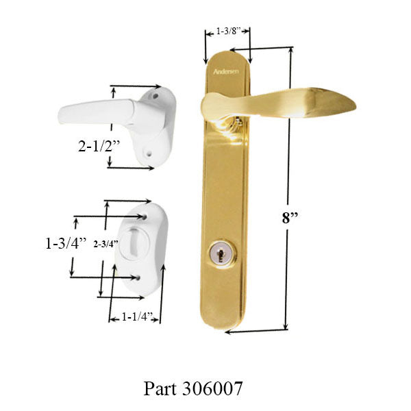 Emco 300 Series Colonial / Triple Track Storm Door Handle Set - Brass / White - Emco 300 Series Colonial / Triple Track Storm Door Handle Set - Brass / White