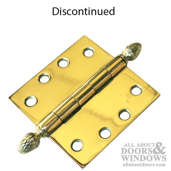 Door Hinge 4 x 4 Square, Pineapple- Pine Cone Tips,- Steel base - Polished Brass - Door Hinge 4 x 4 Square, Pineapple- Pine Cone Tips,- Steel base - Polished Brass