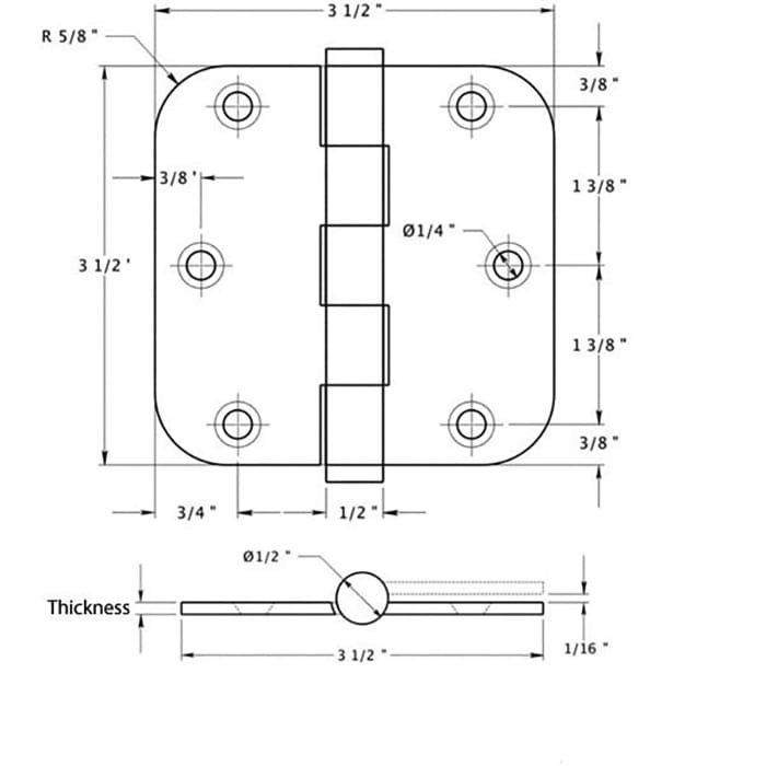 Solid Brass Residential Hinges 5/8 Radius Pair Choose Finish - Solid Brass Residential Hinges 5/8 Radius Pair Choose Finish