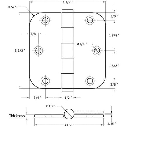 Solid Brass Residential Hinges 5/8 Radius Pair Choose Finish - Solid Brass Residential Hinges 5/8 Radius Pair Choose Finish